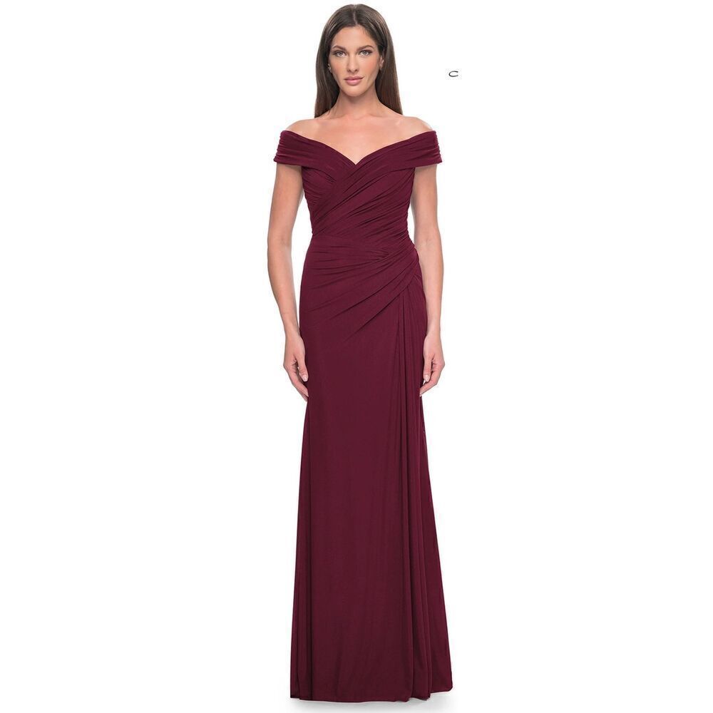 La Femme Off-the-Shoulder Long Prom Dress 31677 in Dark Wine NWT Size 10
